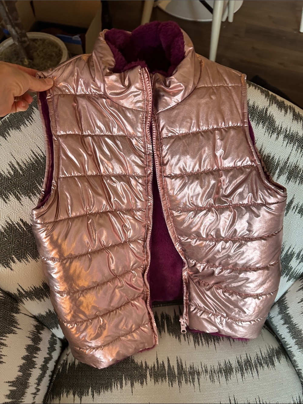 Kids Metallic Pink Reversible Puffer Vest